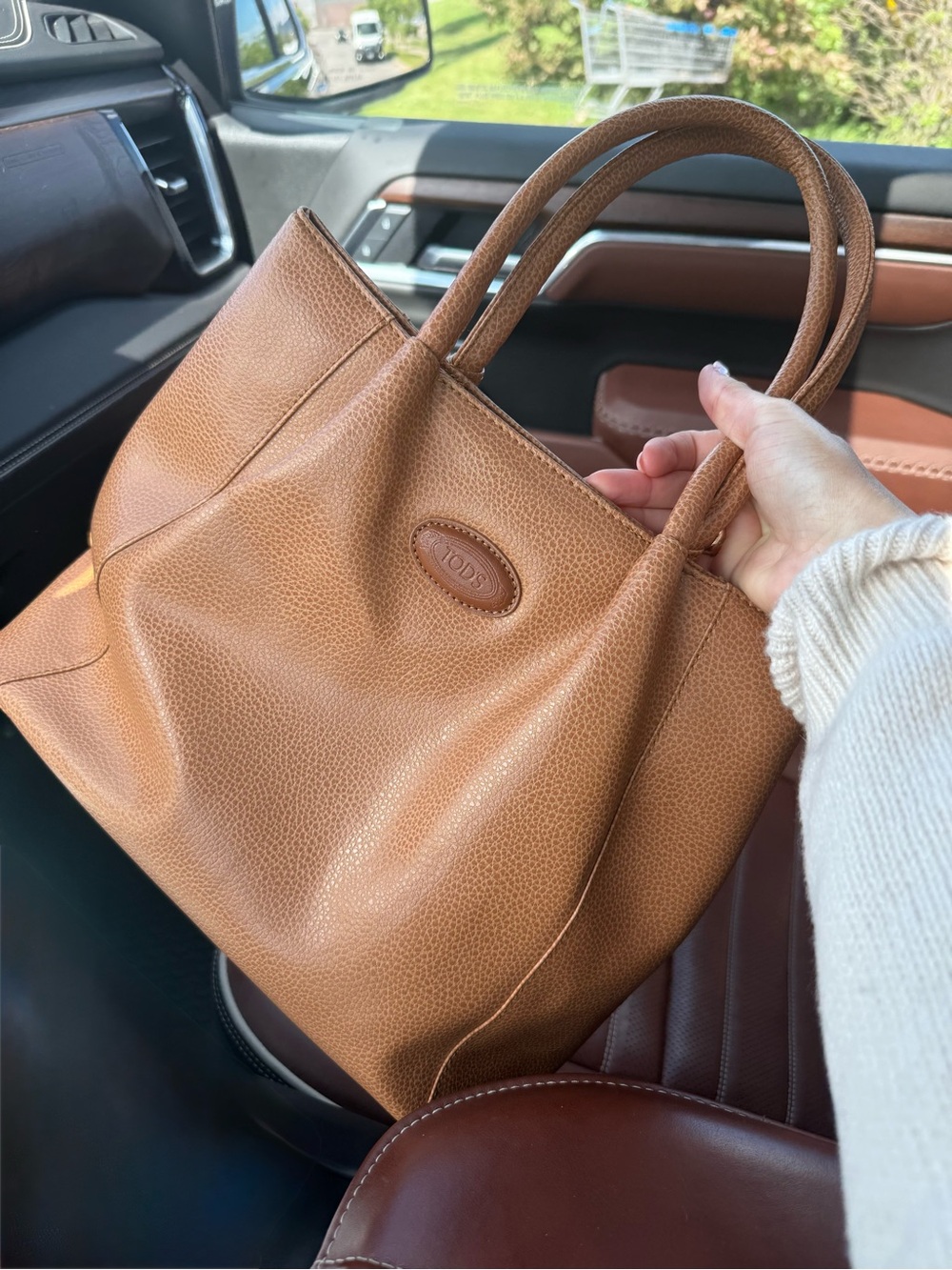 Tod's Cognac Brown Pebbled Leather Tote with Double Top Handles
